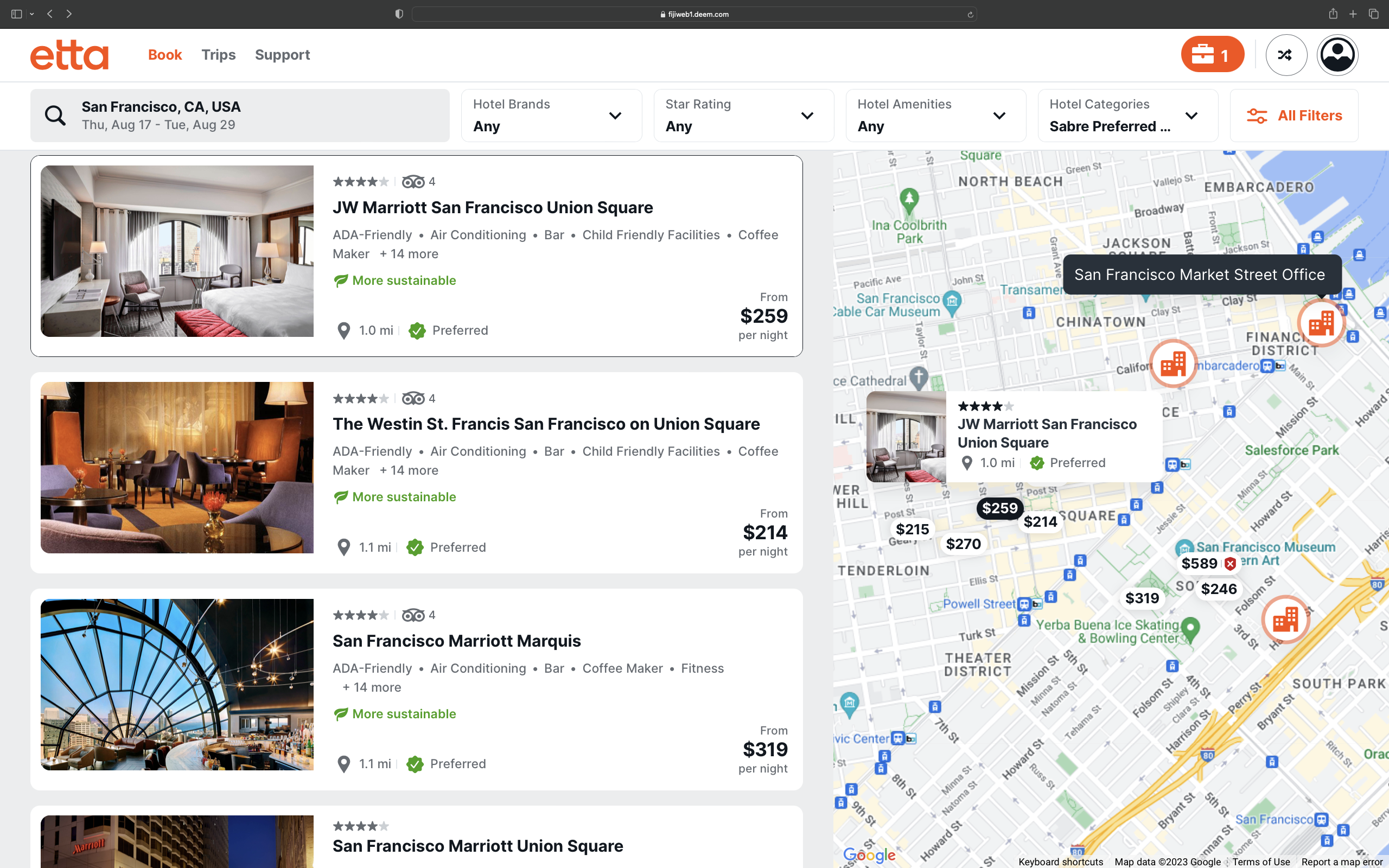 Hotel search results