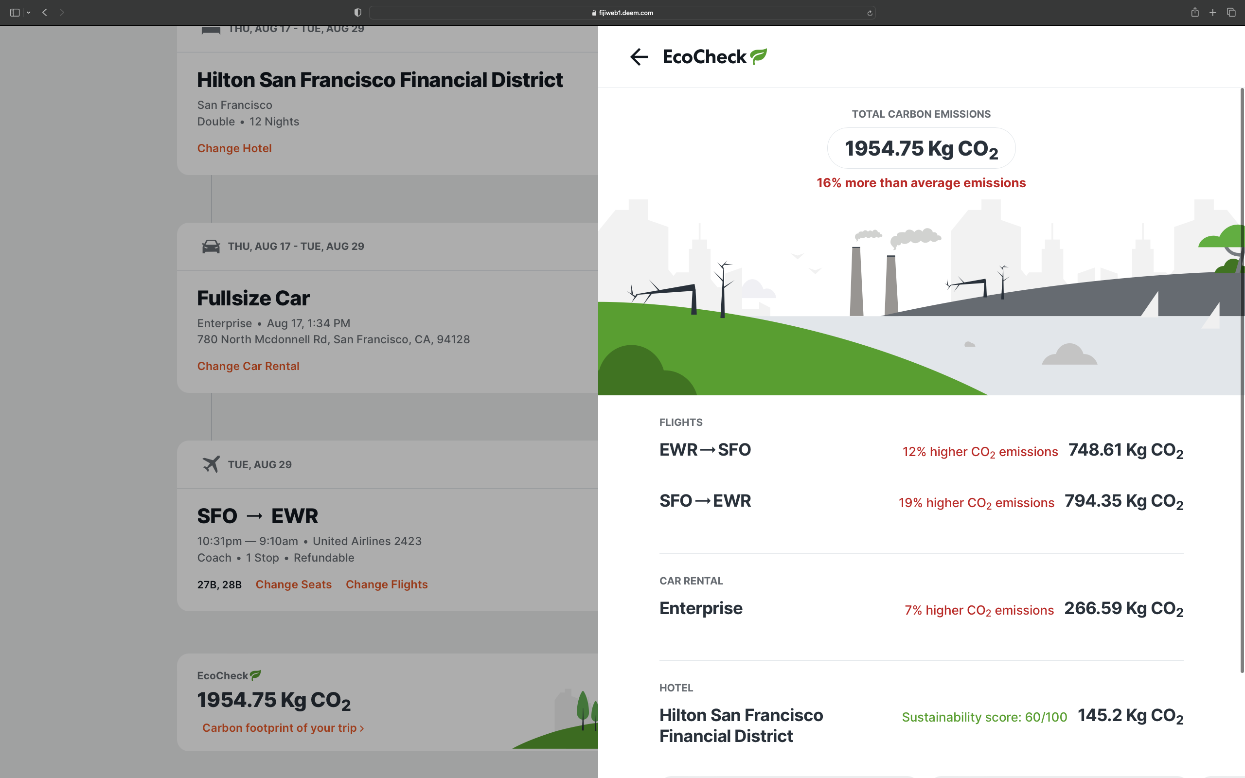 Car rental details with the eco check